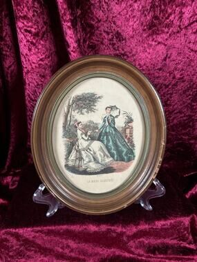 Vintage Oval Wood Framed Print - La Mode Illustrée Victorian Fashion Portrait